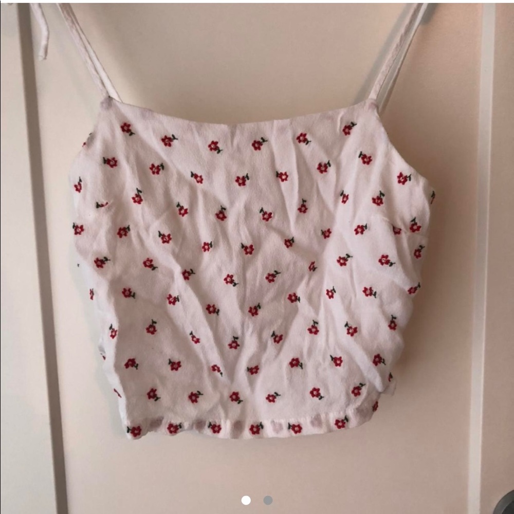 Brandy Melville tie up floral embroidered crop top